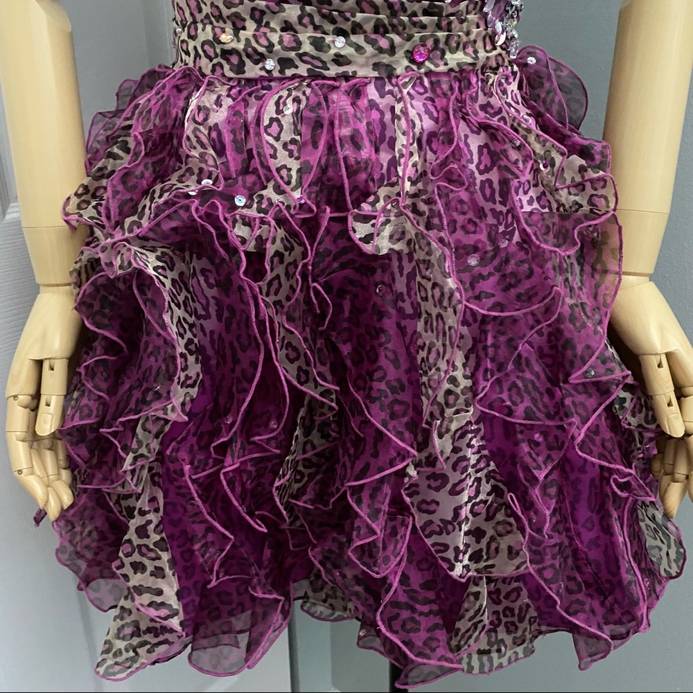 MoriLee Pink Leopard Tulle and Rhinestones Party Dress Size 13 - Picture 4 of 16
